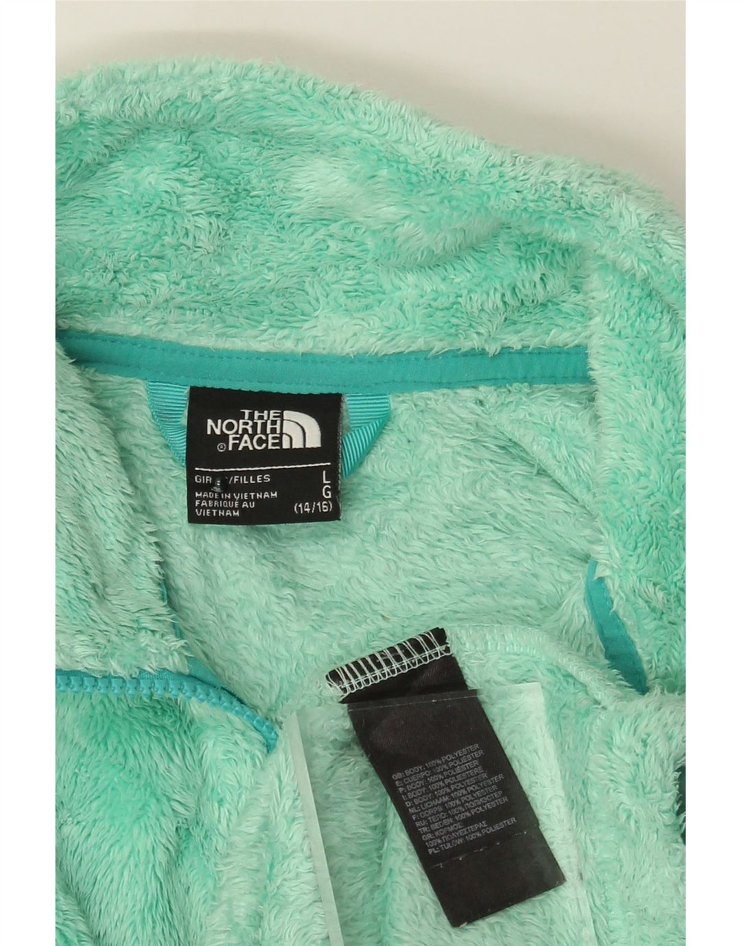 Jachetă polară pentru fete The North Face 14-15 ani, mare, turcoaz, poliester