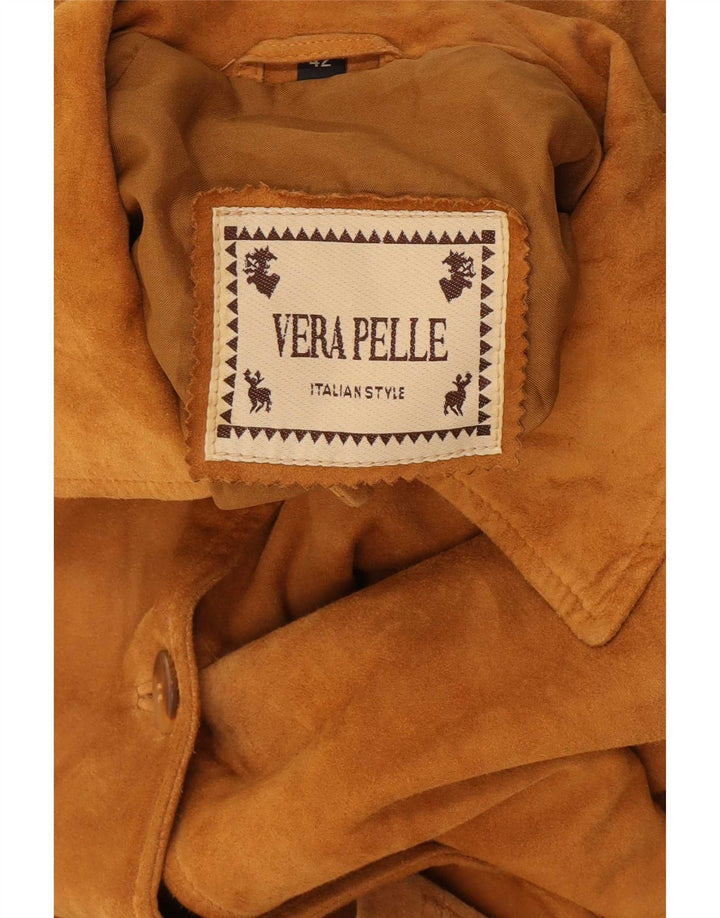 Pardesiu supradimensionat din piele intoarsa pentru femei Vintage IT 42 Medium Beige Piele