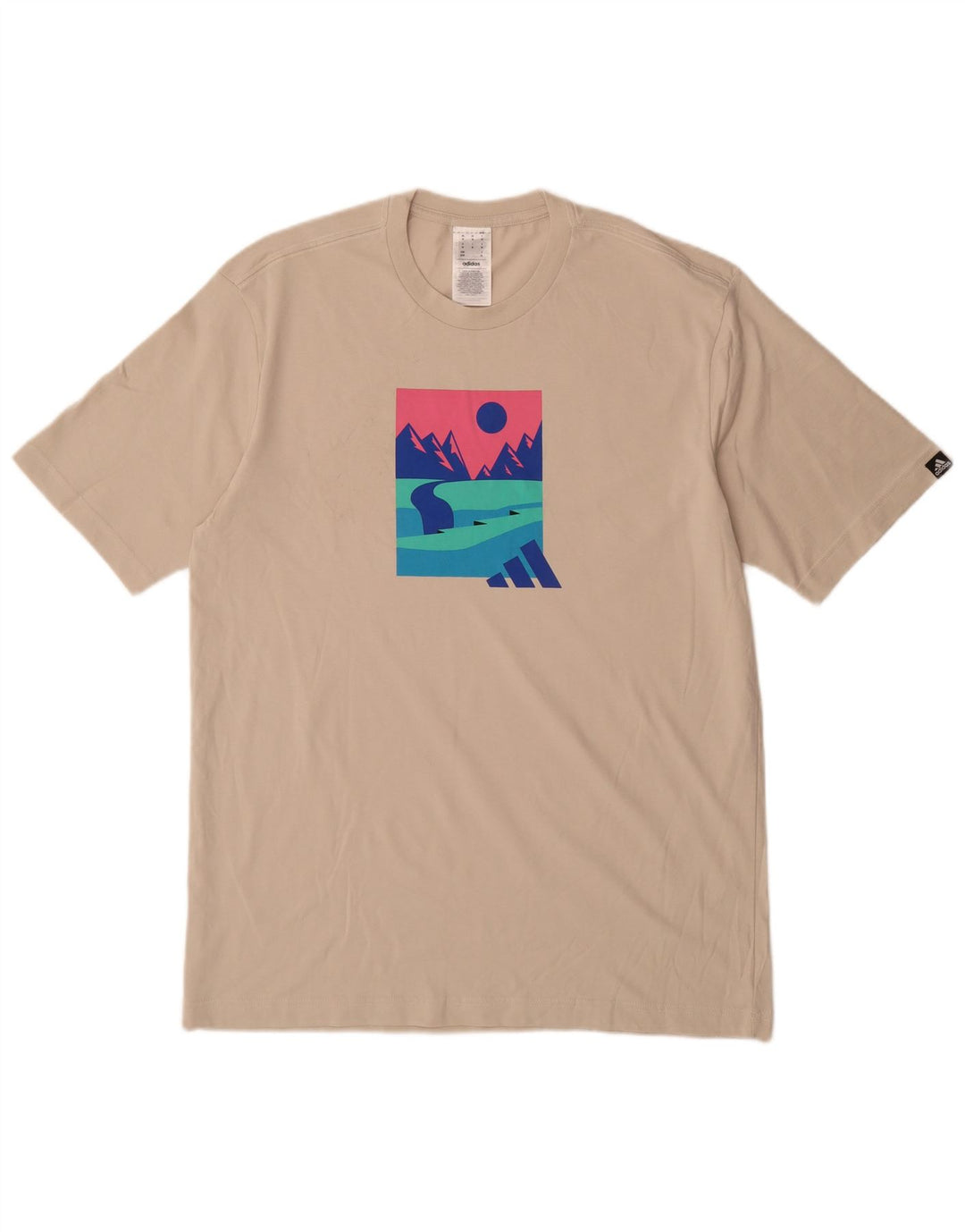 ADIDAS Mens Graphic T-Shirt Top Medium Beige Cotton