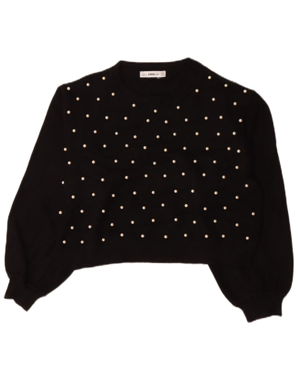 Pulover pentru femei Zara Crop Crew Gate UK 14 Medium Black Viscose