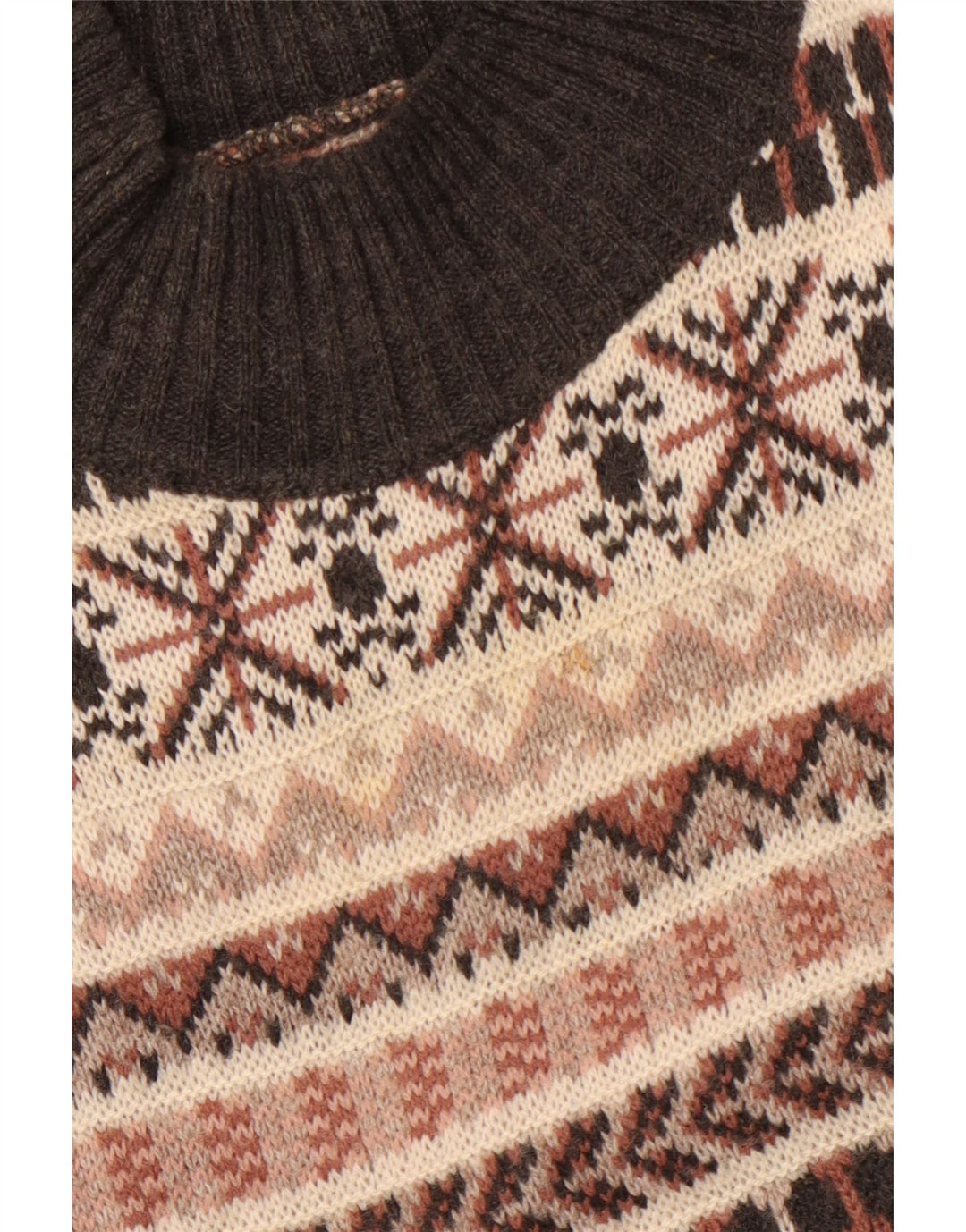 Pulover vintage pentru bărbați cu gât țestoasă, lână Fair Isle, bej mediu