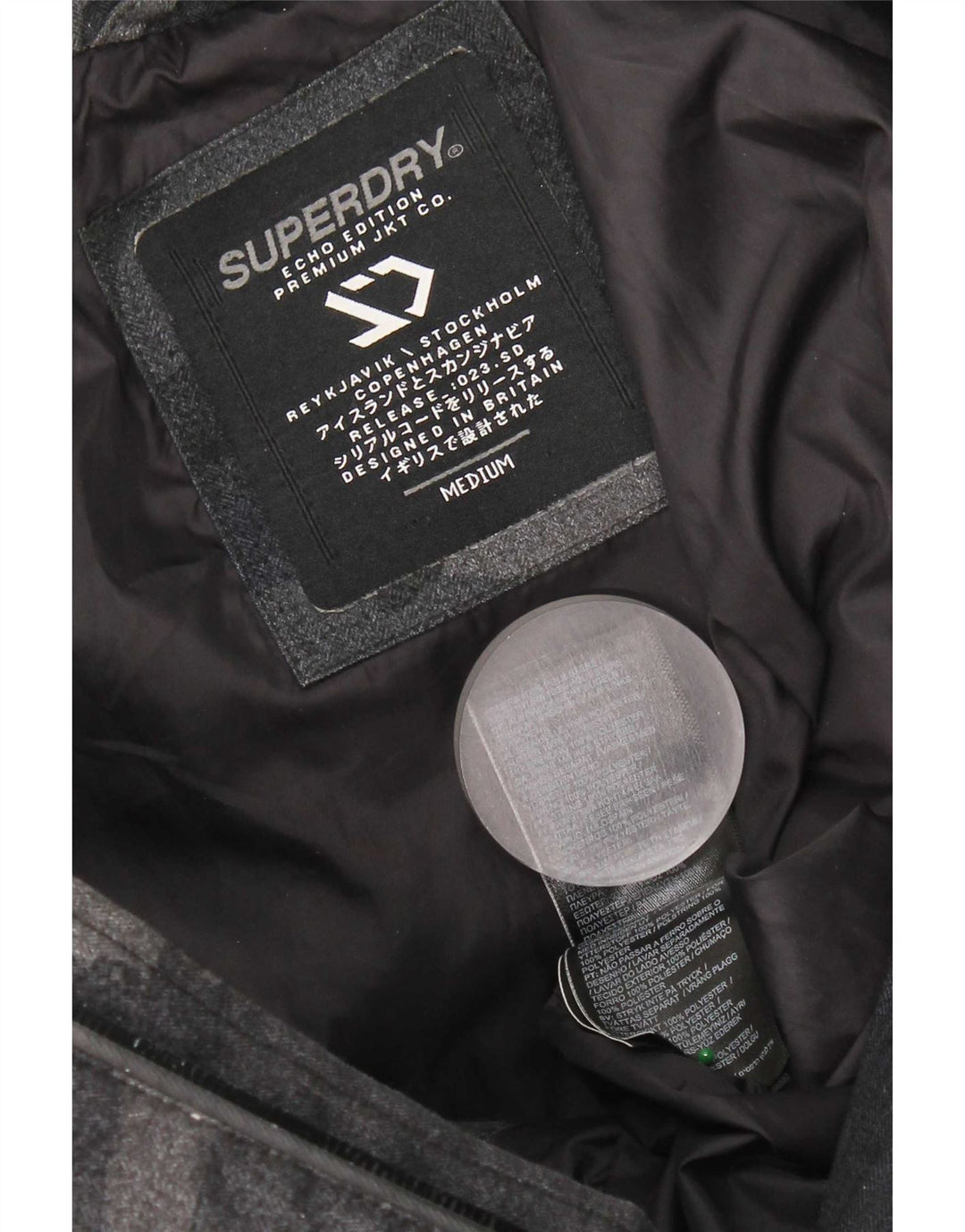 Jachetă căptușită cu glugă Superdry pentru bărbați UK 38 Poliester camuflaj mediu negru