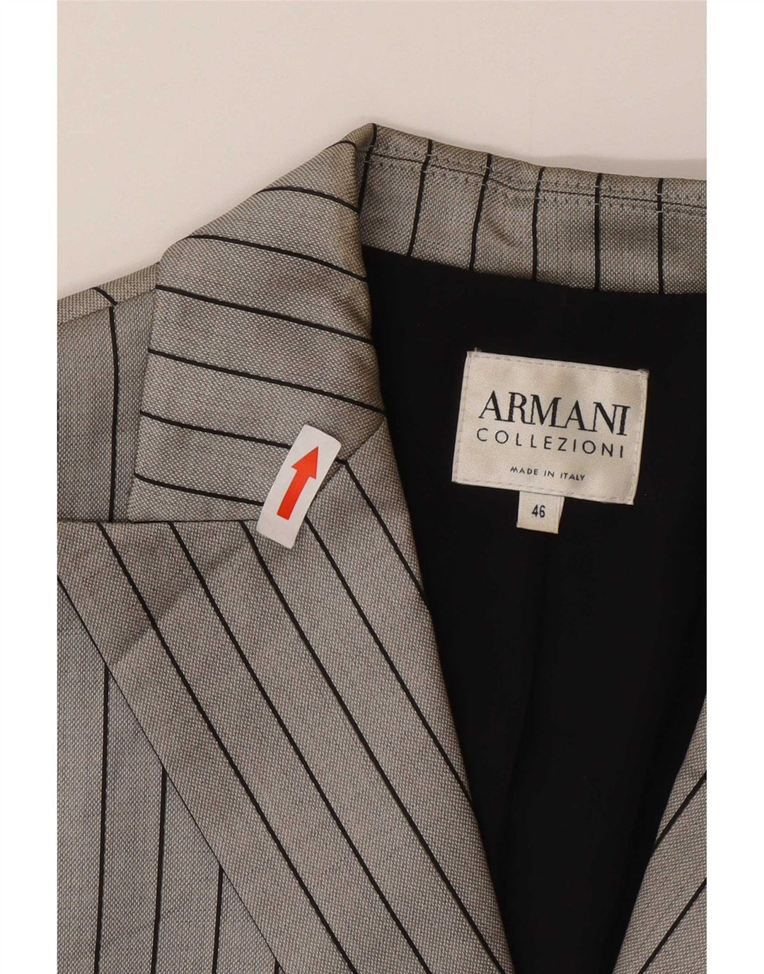 Blazer pentru femei Armani Collezioni, cu 2 nasturi, IT 46, mare, gri cu dungi