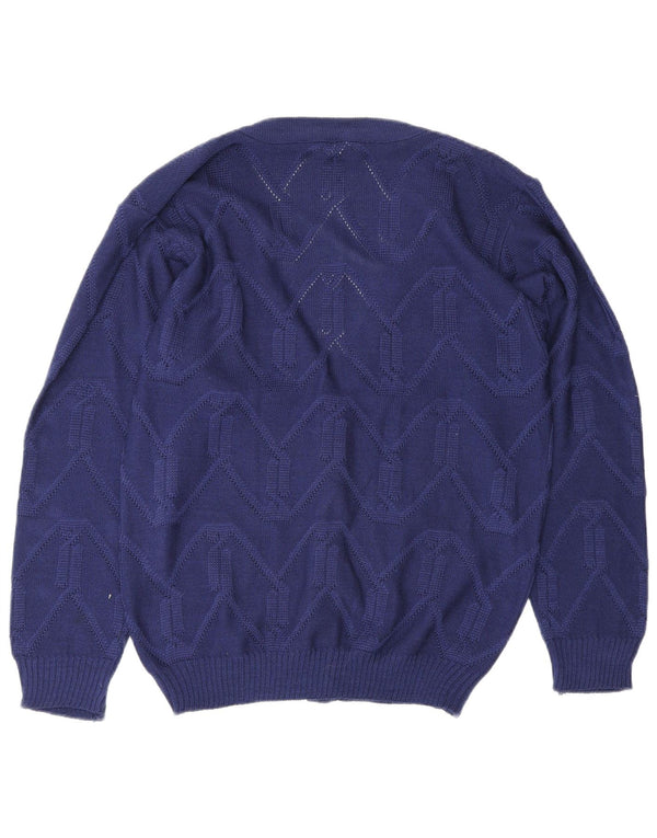 Pulover Cardigan Vintage pentru Femei EU 38/40 Medium Blue Chevron Poliacrilic
