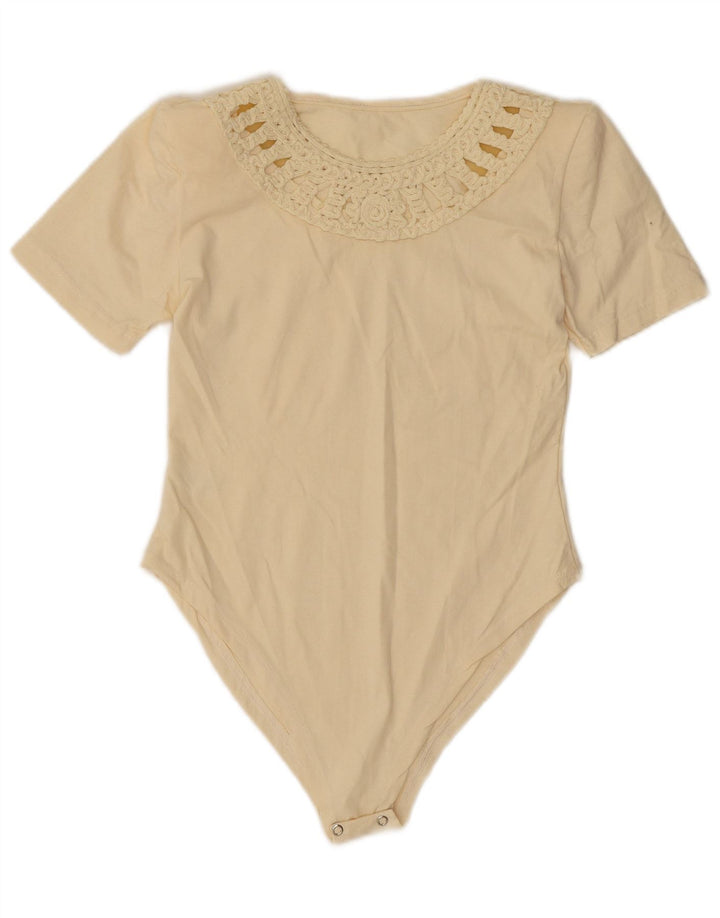 Body vintage pentru femei UK 10 mic, bej, bumbac