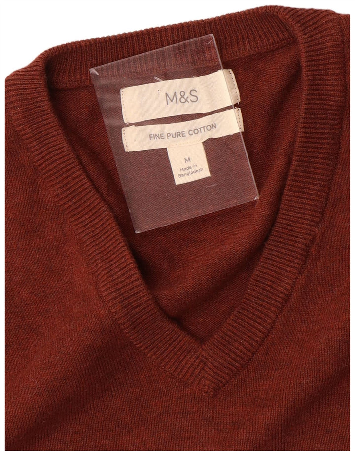 Pulover pentru bărbați Marks & Spencer, cu decolteu în V, bumbac maro mediu