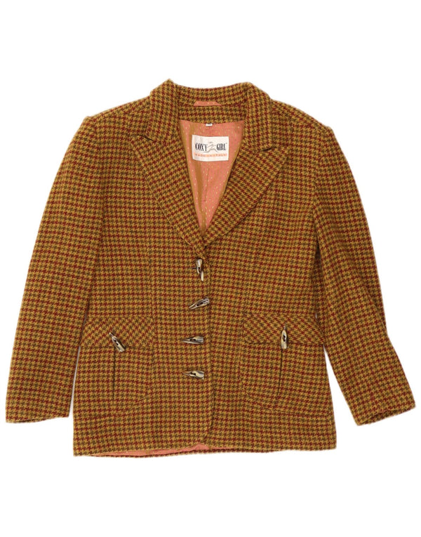 Jachetă vintage pentru femei cu 4 nasturi IT 46 Lână mare maro Houndstooth