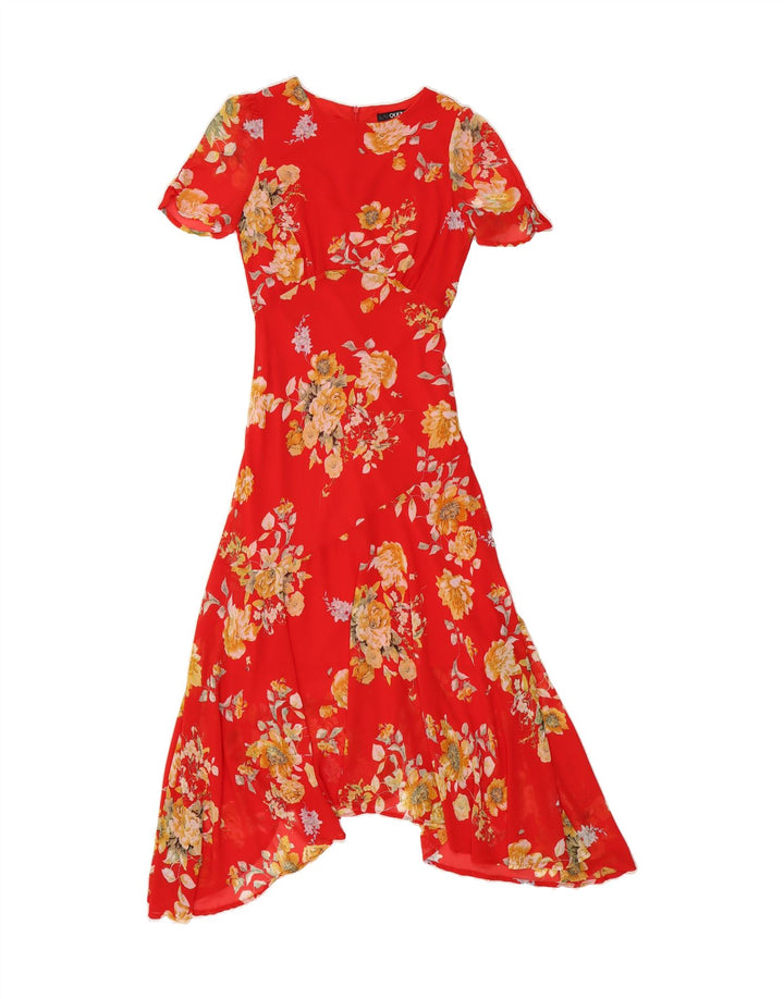 QUIZ Womens Asymmetric Maxi Dress UK 8 Small Red Floral Polyester Vintage Quiz and Second-Hand Quiz from Messina Hembry 