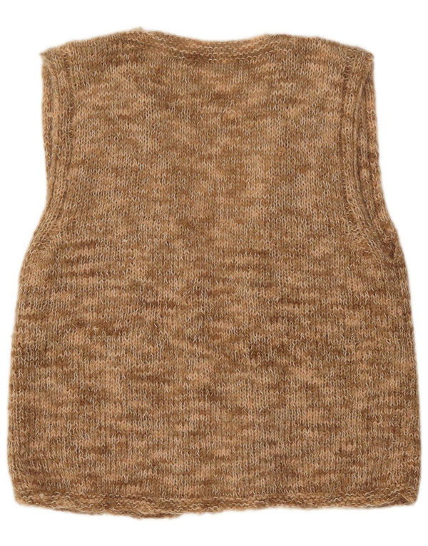 Pulover cardigan deschis fără mâneci vintage pentru femei UK 16 mare maro pete