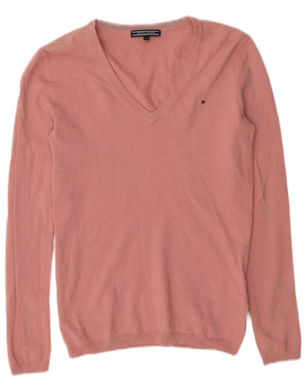 Pulover pentru femei Tommy Hilfiger cu decolteu în V UK 6 XS bumbac roz