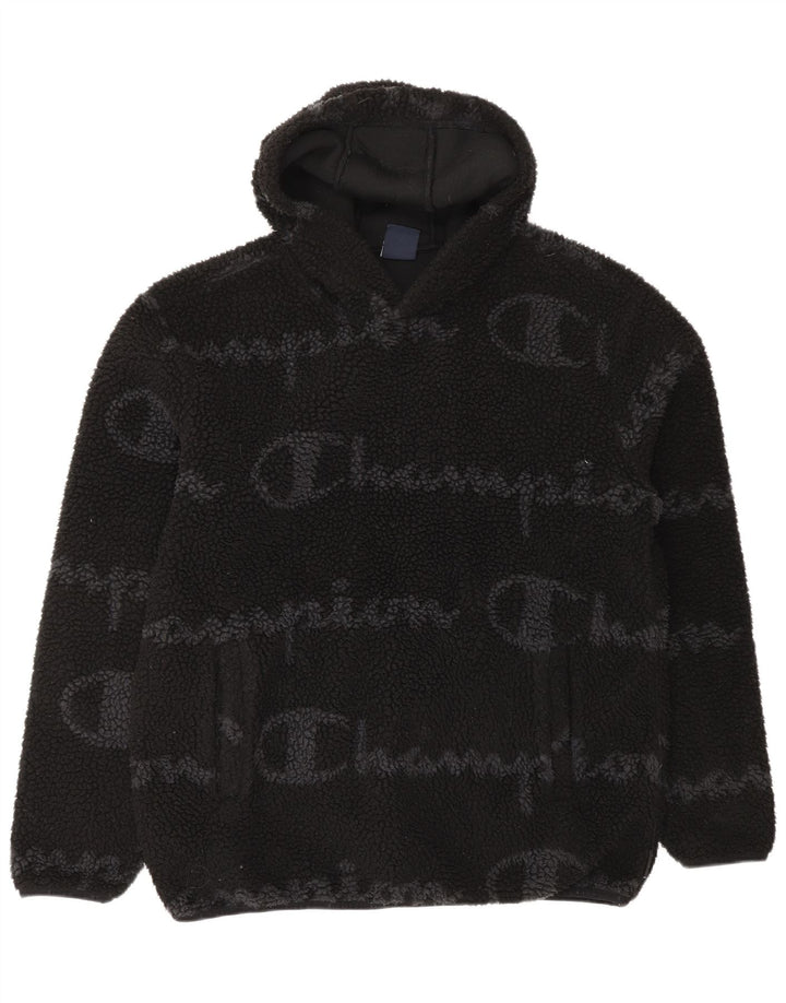 CHAMPION Mens Graphic Fleece Jumper Large Black Polyester