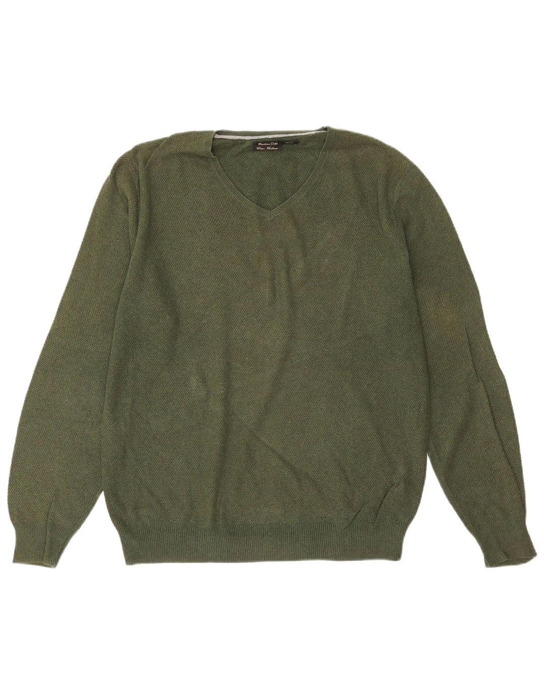 Massimo Dutti Pulover cu decolteu în V pentru bărbați, bumbac verde mare