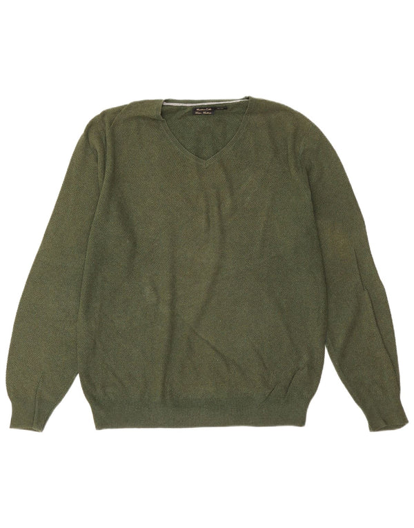 Massimo Dutti Pulover cu decolteu în V pentru bărbați, bumbac verde mare