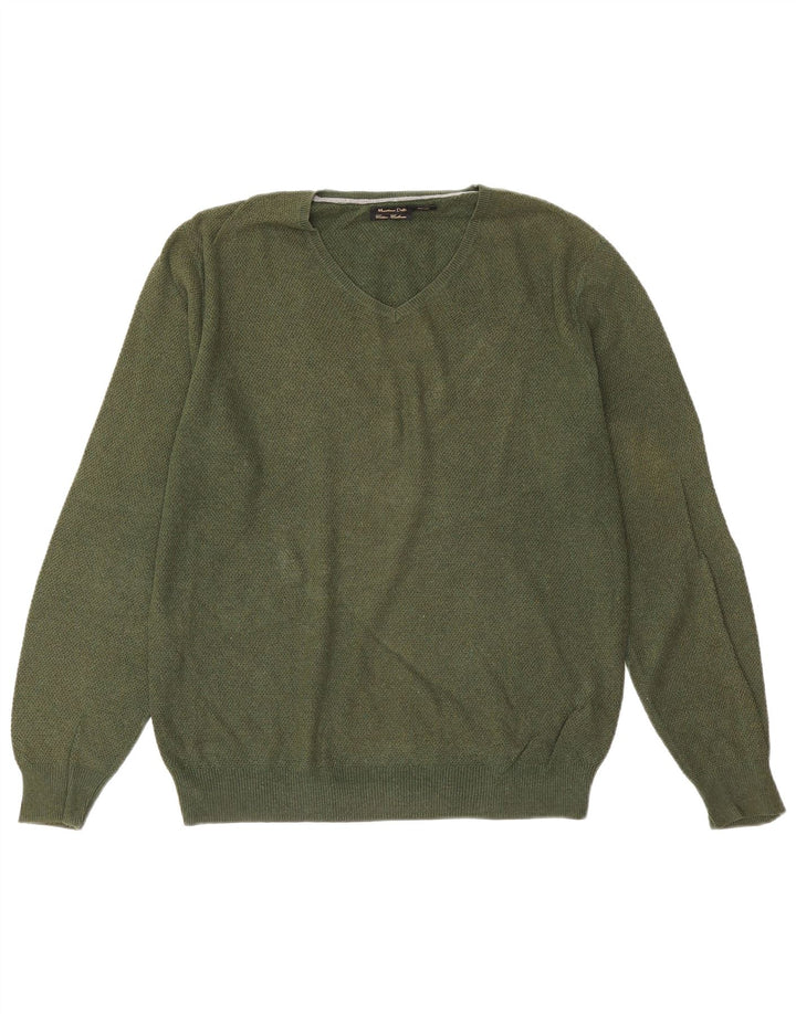 Massimo Dutti Pulover cu decolteu în V pentru bărbați, bumbac verde mare