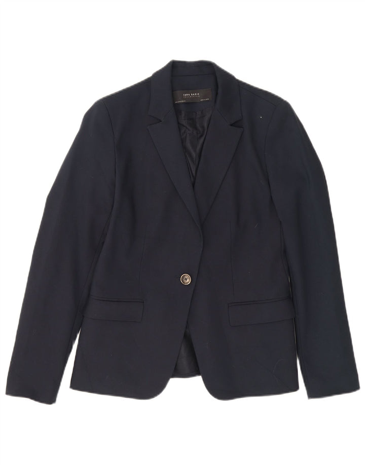 Blazer pentru femei Zara cu 1 nasture UK 12 Medium Bluemarin Bumbac