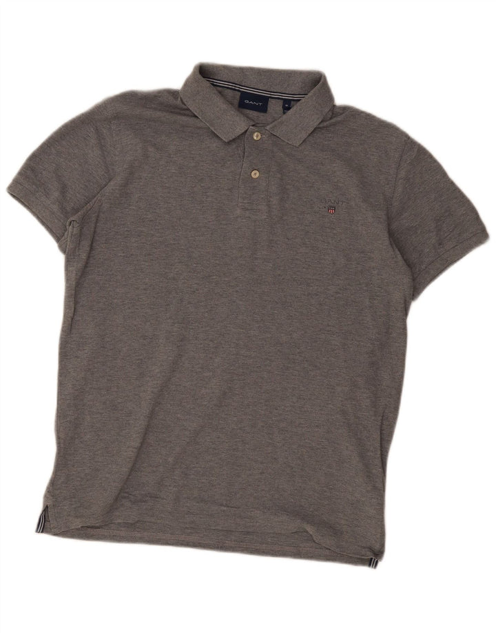 Tricou polo pentru bărbați Gant, bumbac gri mediu