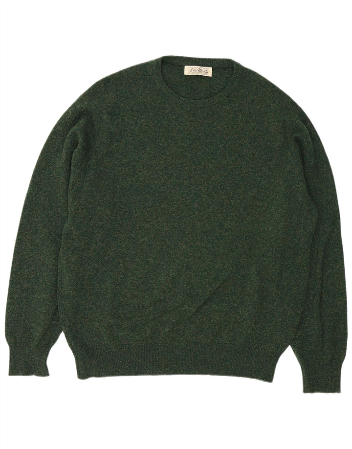 Pulover vintage pentru bărbați cu gât roșu, lână de miel verde mare