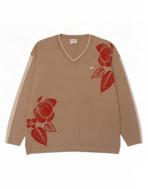 U.S. Polo Assn. Pulover de damă cu decolteu în V UK 14 Medium Bej Floral