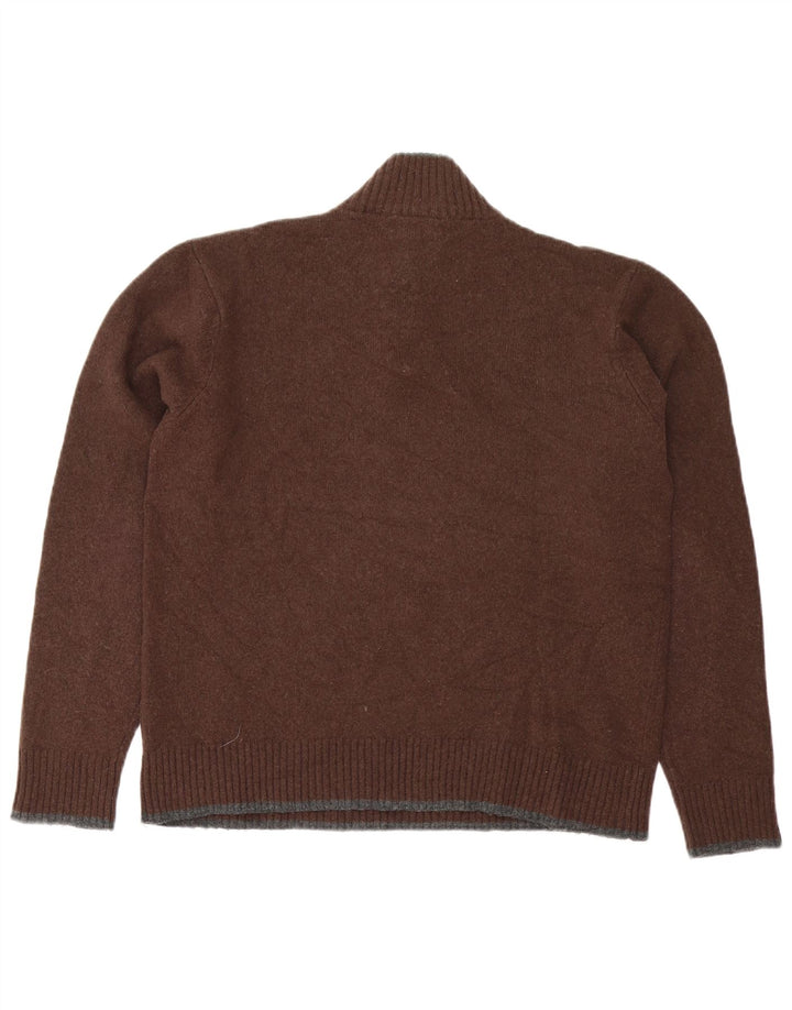 Pulover Fila pentru bărbați, cu fermoar și gât, lână de miel maro mare