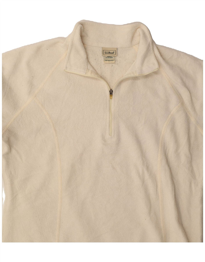 L.L.BEAN Womens Zip Neck Fleece Jumper UK 14 Medium Off White Polyester Vintage L.L.Bean and Second-Hand L.L.Bean from Messina Hembry 