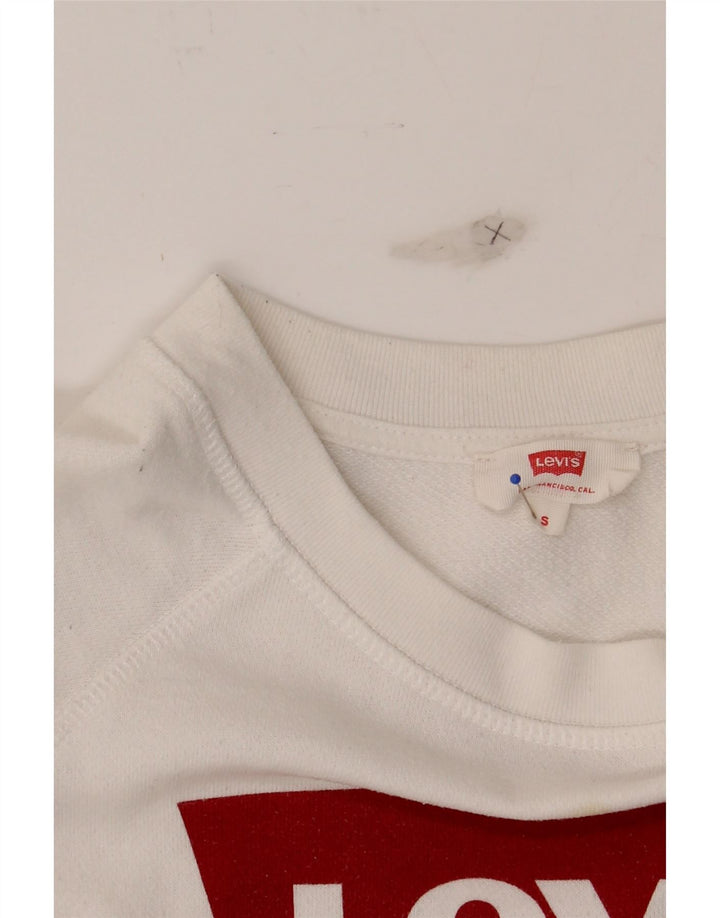 LEVI'S Womens Oversized Graphic Sweatshirt Jumper UK 10 Small White Cotton Vintage Levi's and Second-Hand Levi's from Messina Hembry 