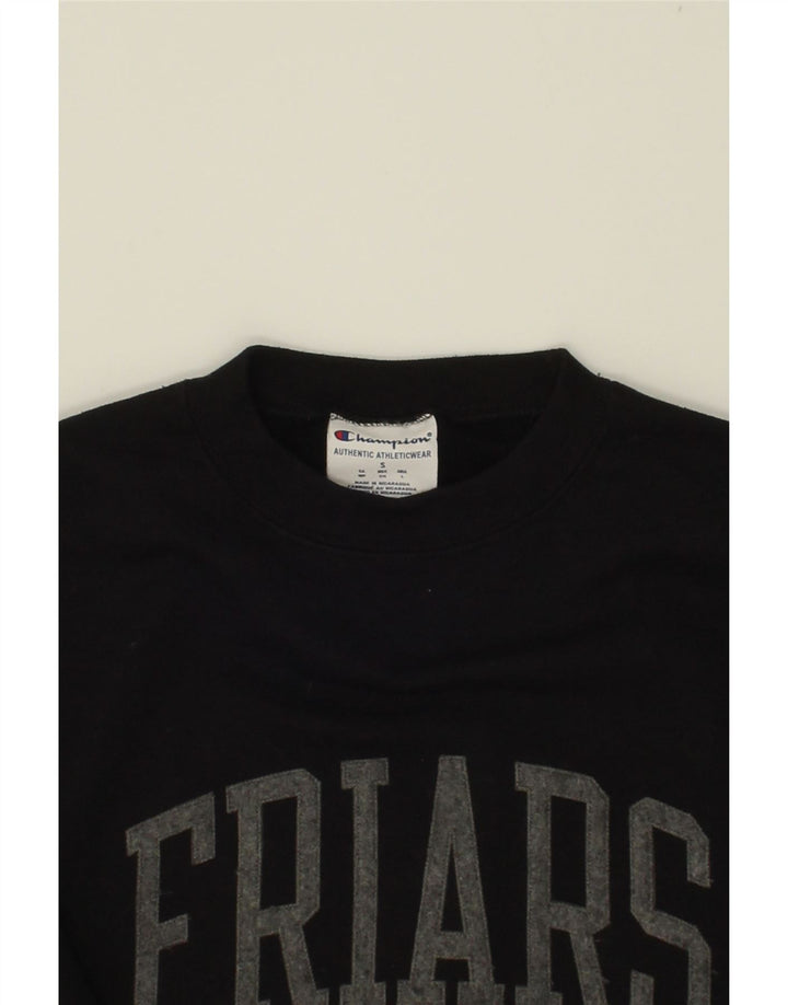 CHAMPION Mens Graphic Sweatshirt Jumper Small Black Cotton Vintage Champion and Second-Hand Champion from Messina Hembry 
