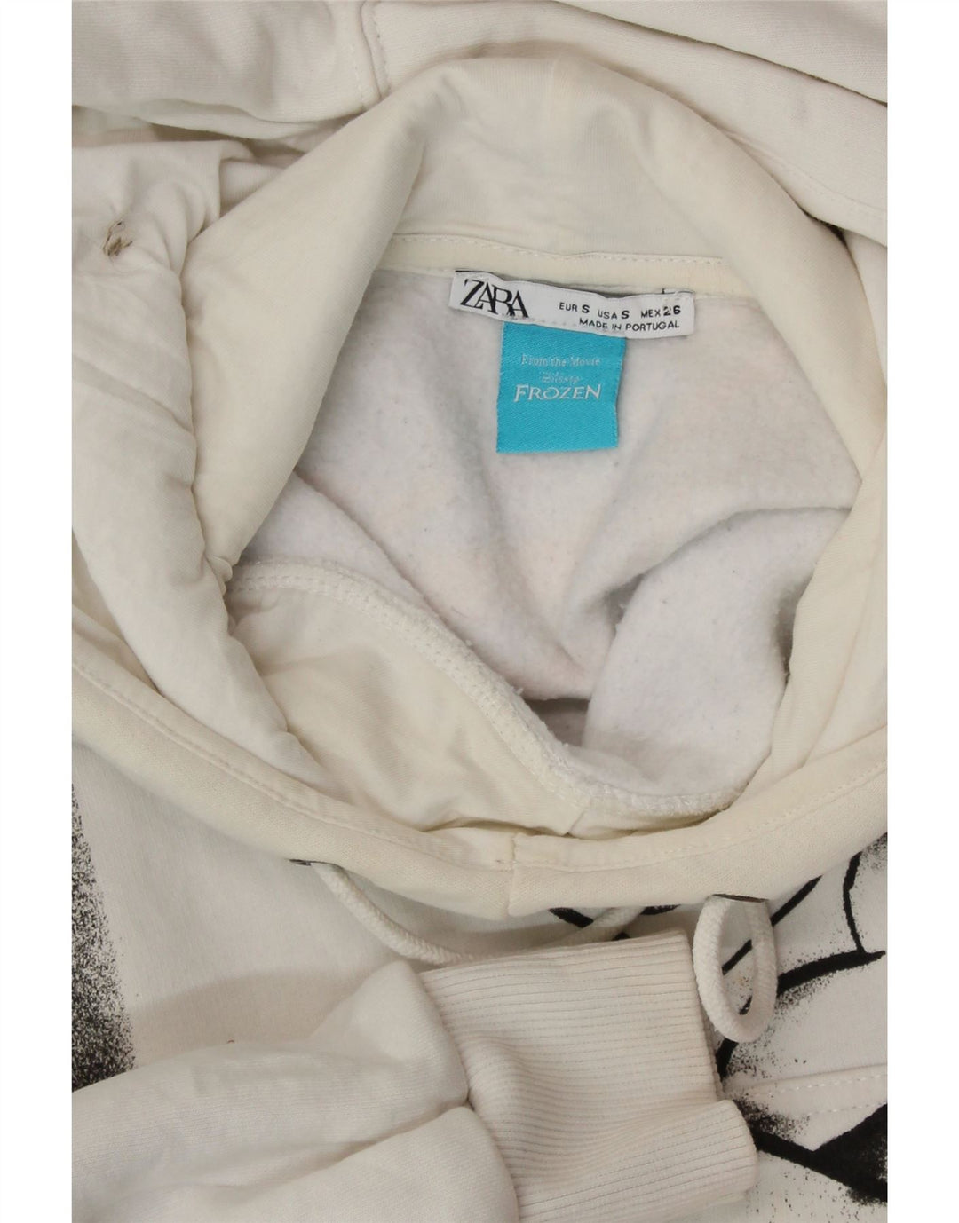 Pulover ZARA pentru femei Frozen Graphic Hoodie UK 10 Small White