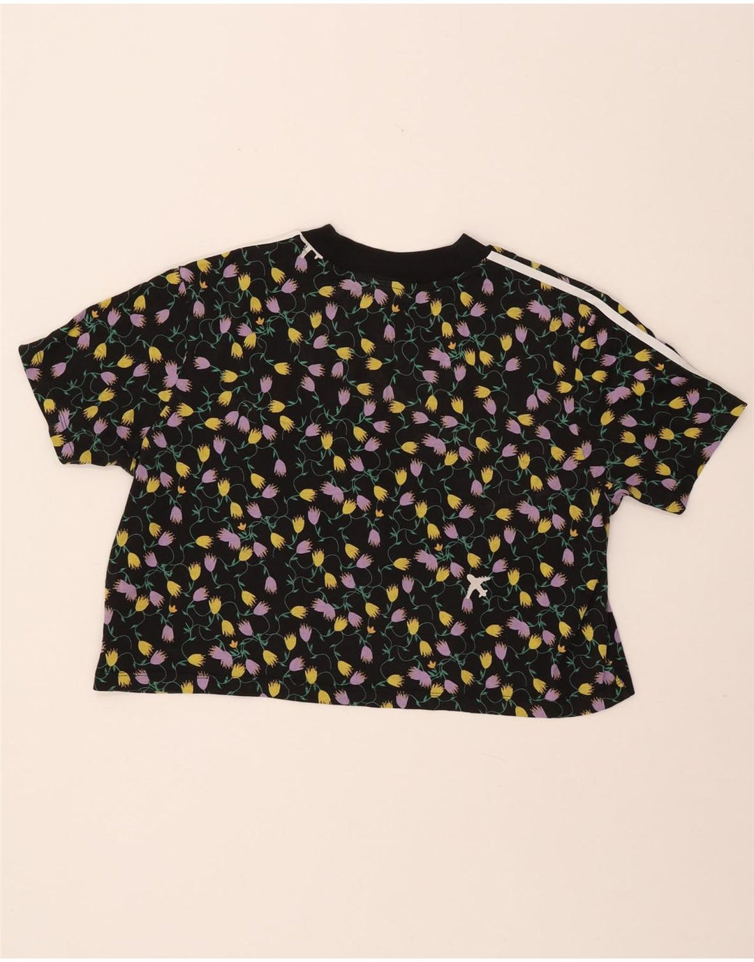 Tricou crop ADIDAS pentru femei, UK 18 XL, bumbac floral negru