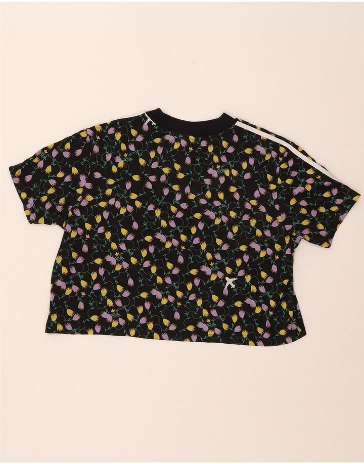 Tricou crop ADIDAS pentru femei, UK 18 XL, bumbac floral negru