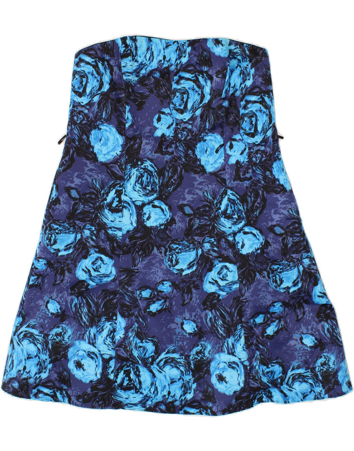 DEBUT Womens Strapless Dress UK 16 Large Blue Floral Polyester Vintage Debut and Second-Hand Debut from Messina Hembry 