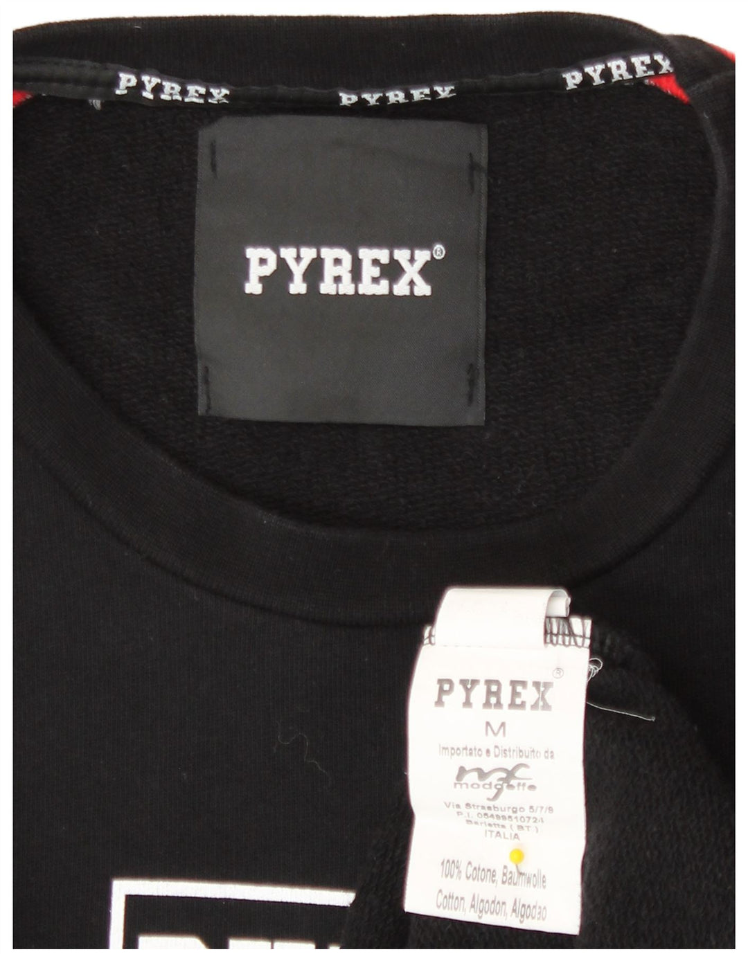 Pulover Pyrex pentru bărbați cu grafică, bumbac color bloc negru mediu