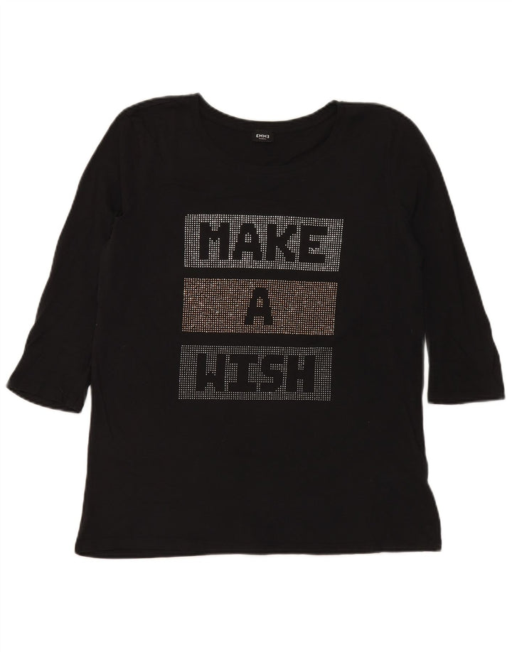 Marella EMME Graphic Top mânecă 3/4 pentru femei UK 12 Medium Black