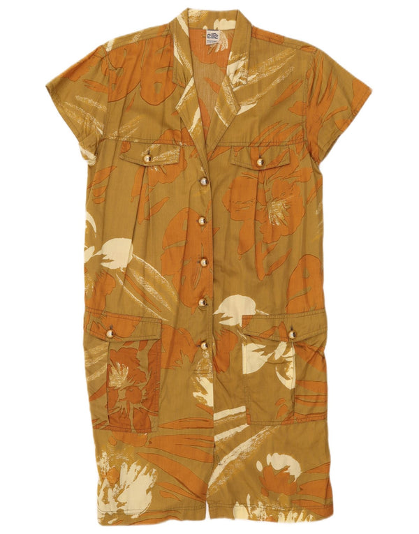 Rochie cămașă pentru femei Elle cu mâneci scurte IT 42 Medium Khaki Floral Bumbac