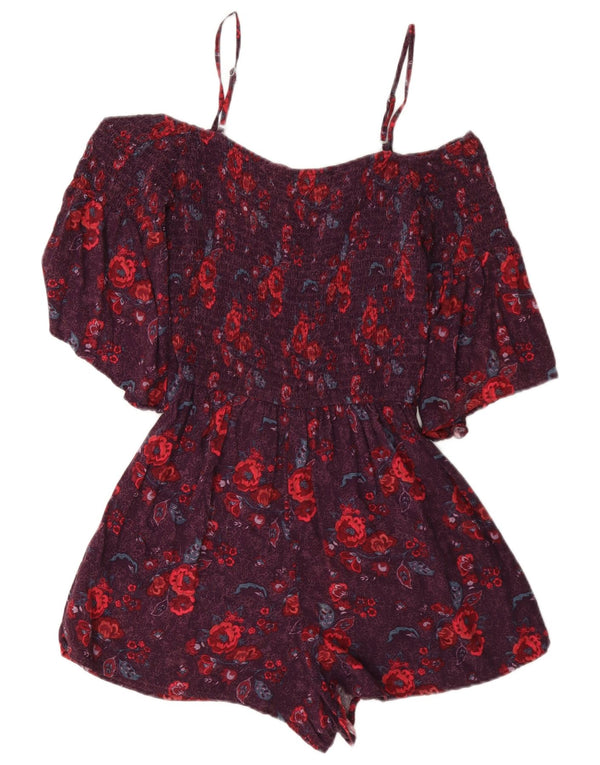 Combi Hollister pentru femei cu umăr deschis UK 12 Medium Burgundy Floral Viscose