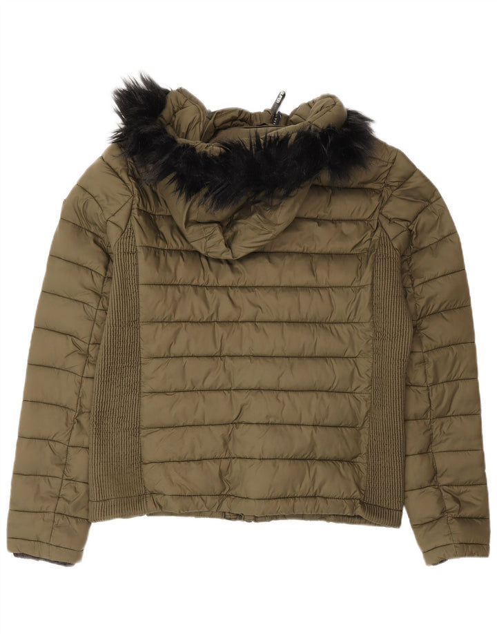 Jachetă căptușită cu glugă Superdry pentru femei UK 14 mare nailon verde