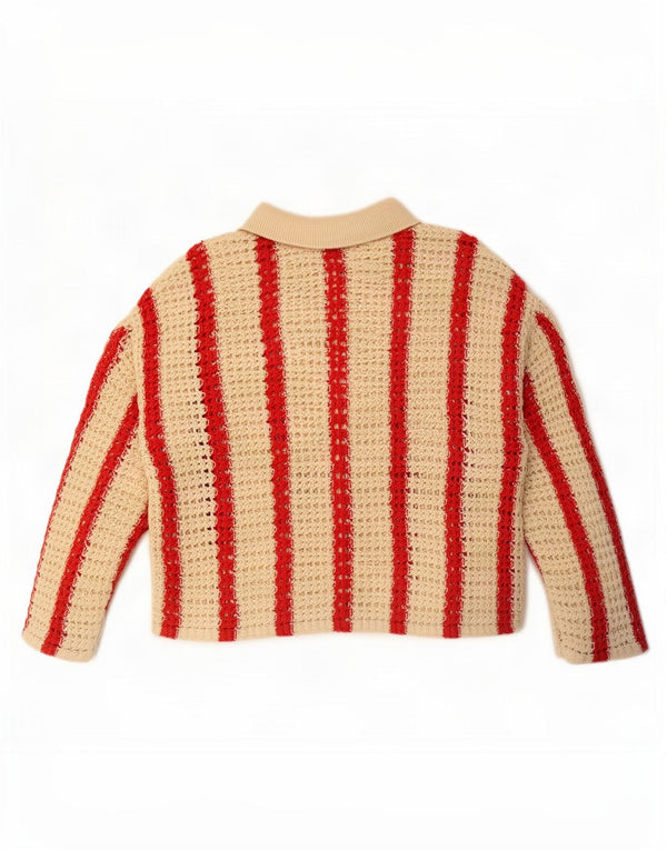 Pulover cardigan supradimensionat din croșetat Zara pentru femei UK 10 mic, bej, cu dungi
