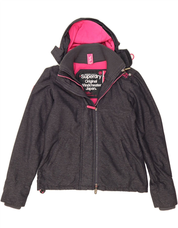 SUPERDRY Womens Hooded Windbreaker Jacket UK 14 Medium Grey Polyester Vintage Superdry and Second-Hand Superdry from Messina Hembry 
