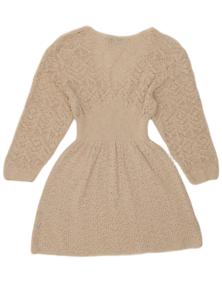 Rochie pulover pentru femei Zara cu maneci 3/4 UK 12 Poliester alb mediu