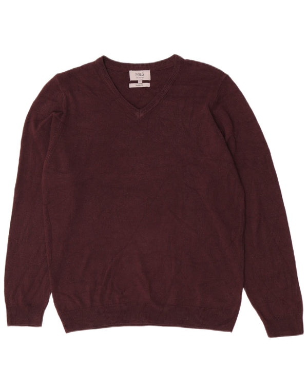 Pulover pentru bărbați Marks & Spencer, cu decolteu în V, mare, acrilic burgundy