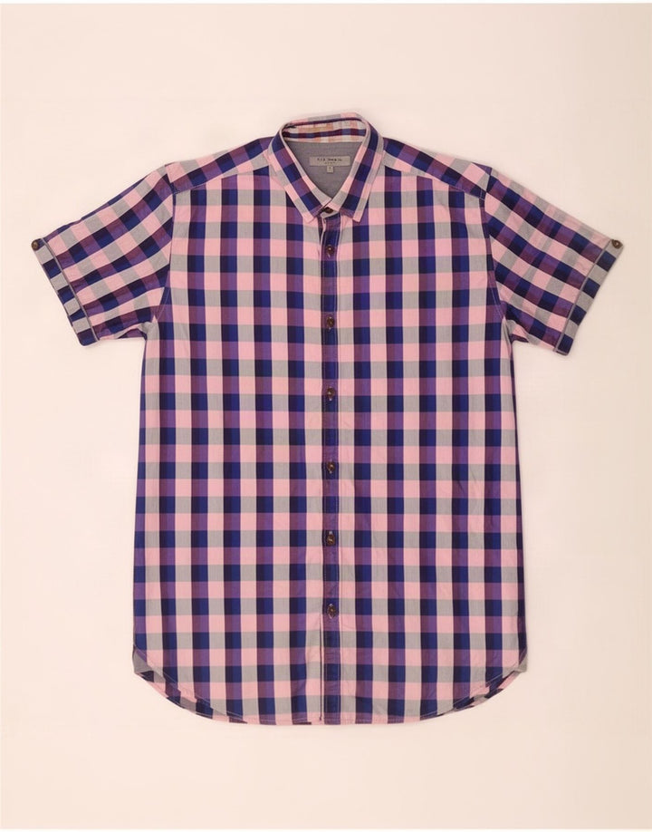 Cămașă cu mânecă scurtă pentru bărbați Ted Baker, mărimea 3, bumbac cu carouri, multicoloră, medie
