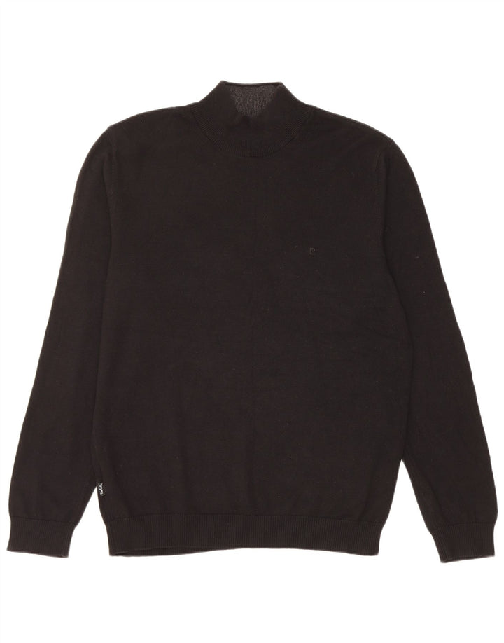 PIERRE CARDIN Pulover cu gât țestoasă pentru bărbați, bumbac mare, negru