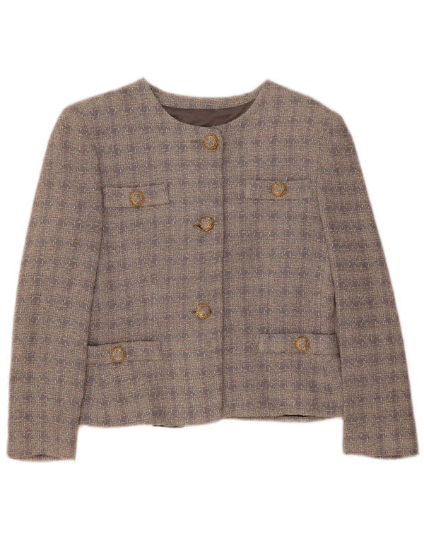 Vintage Womens 3 Button Blazer Jacket IT 42 Medium Grey Check Wool