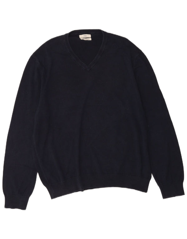 Pulover cu decolteu în V pentru bărbați Marks & Spencer, bumbac bleumarin 2XL