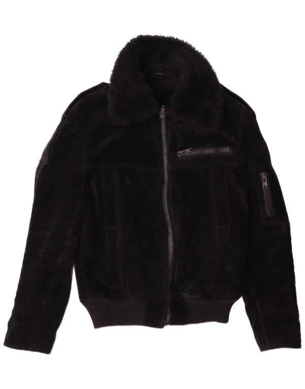 Jachetă Sherpa pentru femei VINTAGE UK 12 Medium Black Viscose