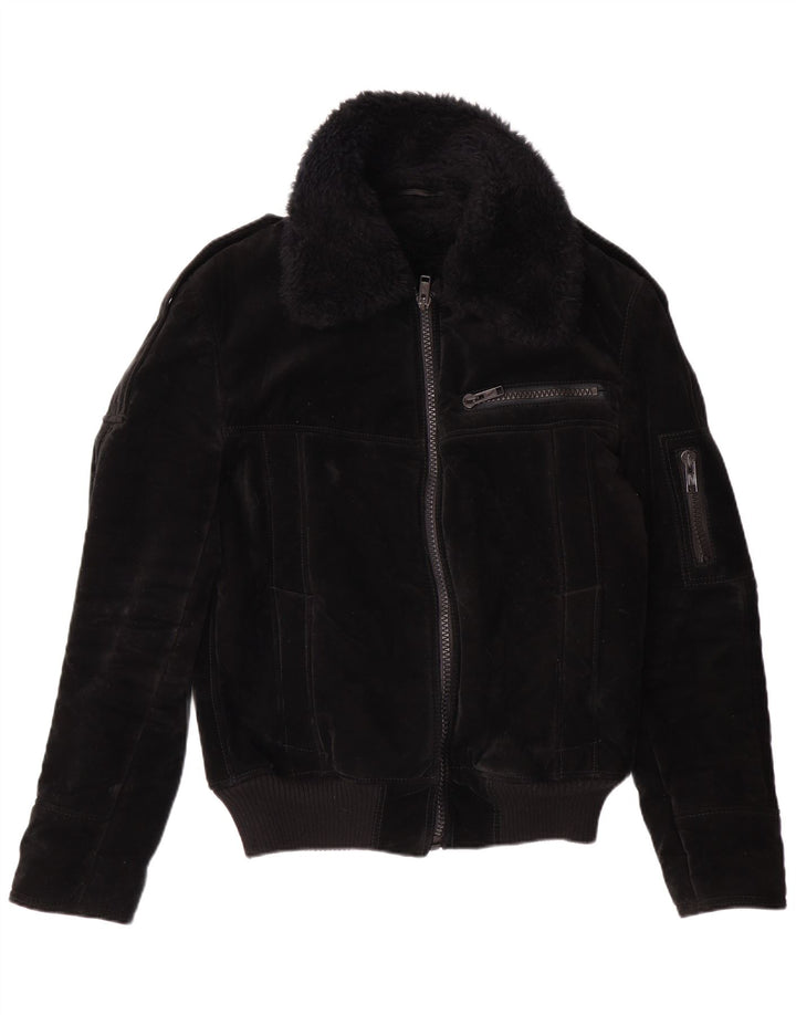 Jachetă Sherpa pentru femei VINTAGE UK 12 Medium Black Viscose