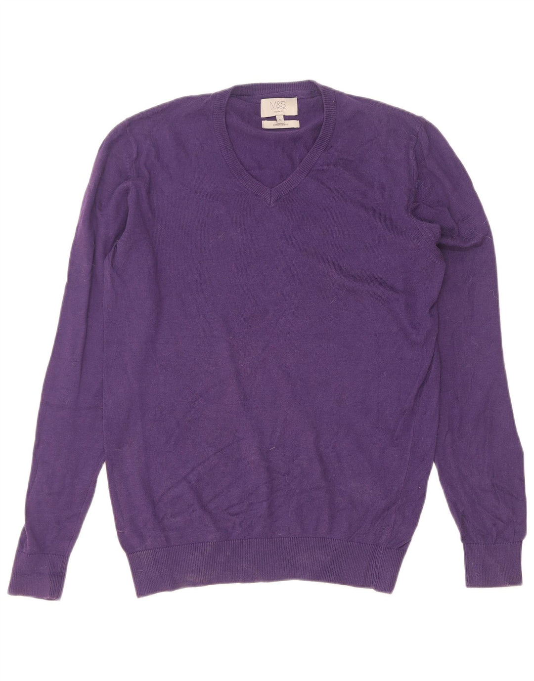 Pulover cu decolteu în V pentru bărbați Marks & Spencer, bumbac violet mediu