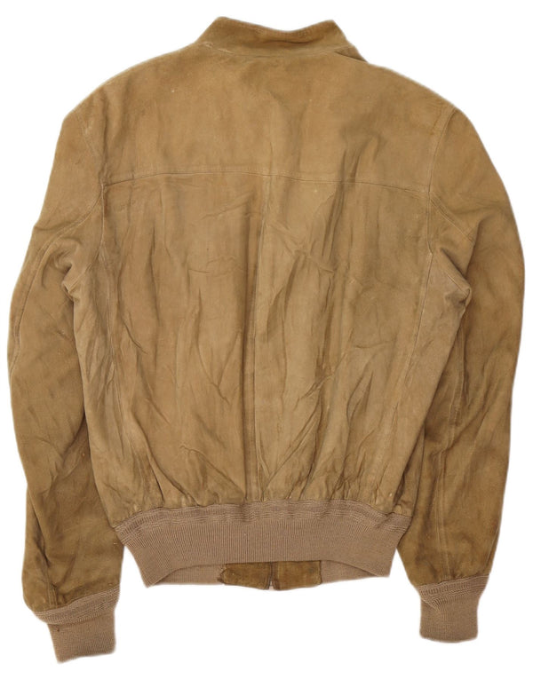 VINTAGE Bomber de piele intoarsa pentru barbati UK 38 Medium Beige Piele