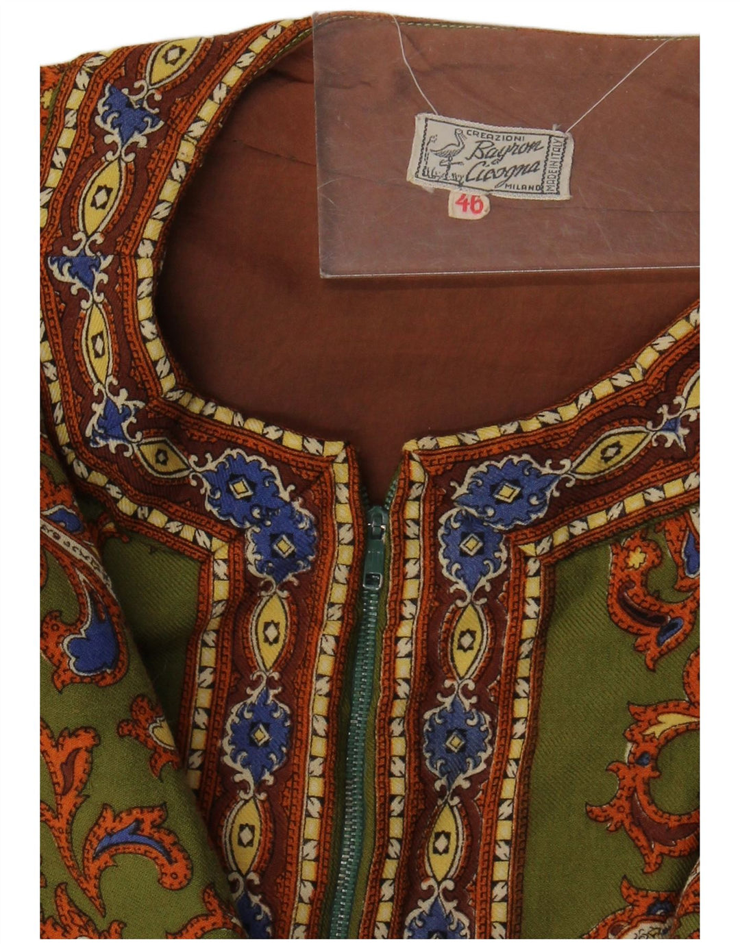 Jachetă vintage pentru femei cu fermoar complet IT 46 Large Green Paisley