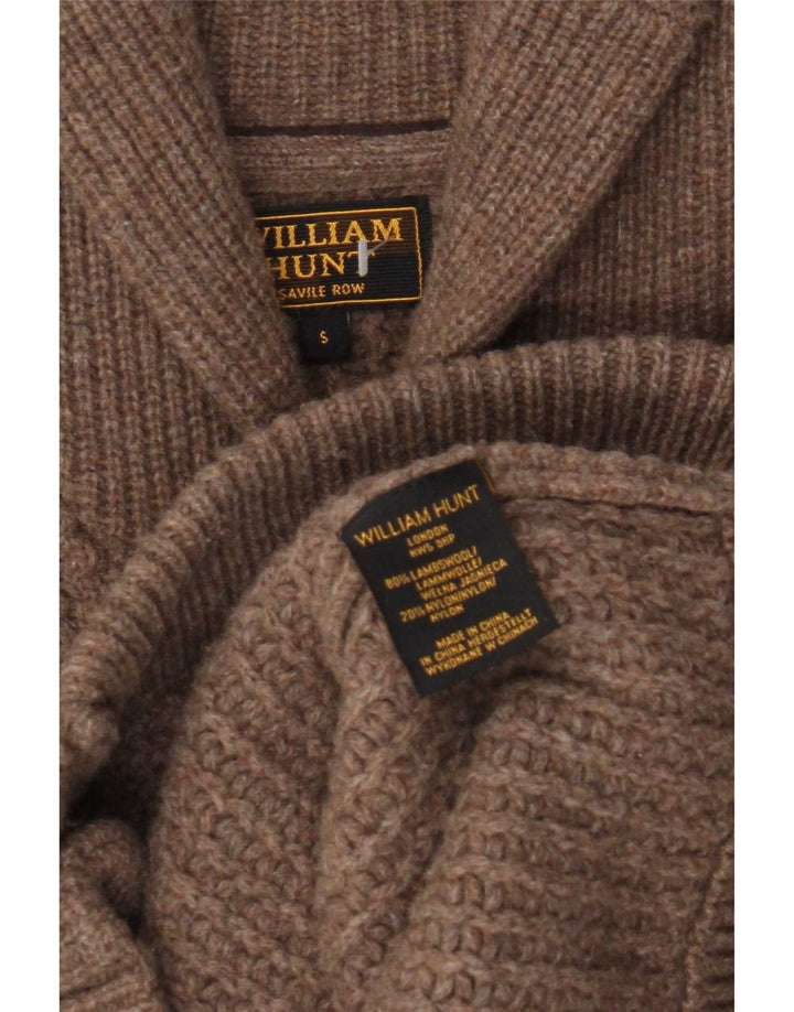 Pulover cardigan pentru bărbați William Hunt, lână de miel maro mică