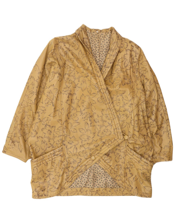 Palton de piele supradimensionat pentru femei VINTAGE EU 44 XL Bej Floral